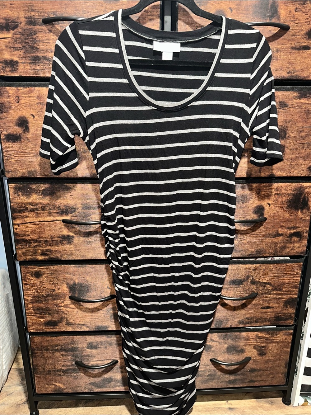 Motherhood Black & White Striped Scoop-Neck Midi Dress